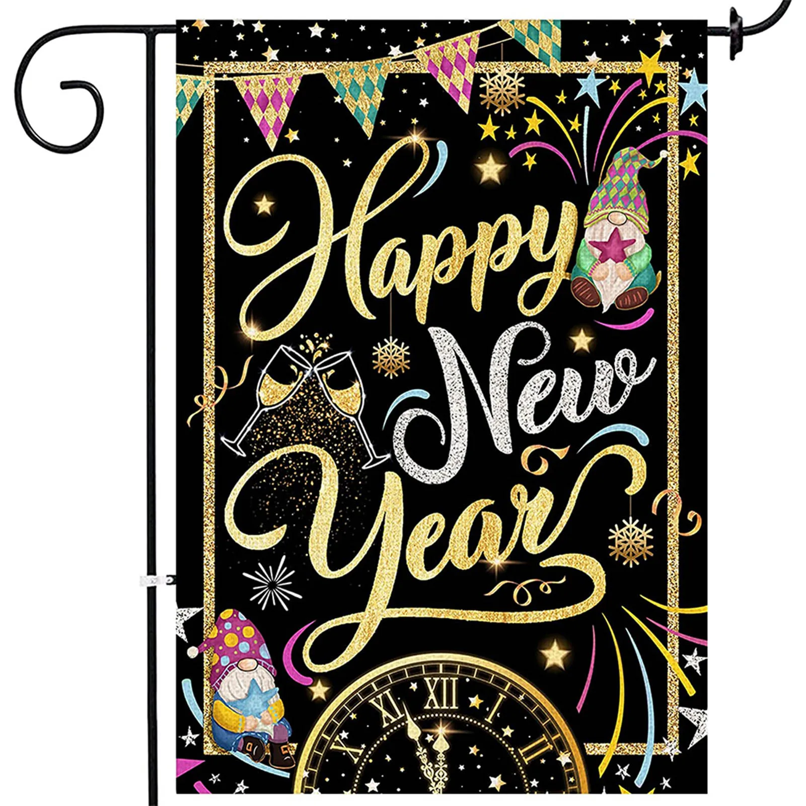 

New Year Garden Flag 2022 New Year Eve Cloth Yard Flags Celebration Confetti Double Sided Garden Flag Holiday Winter Vertical