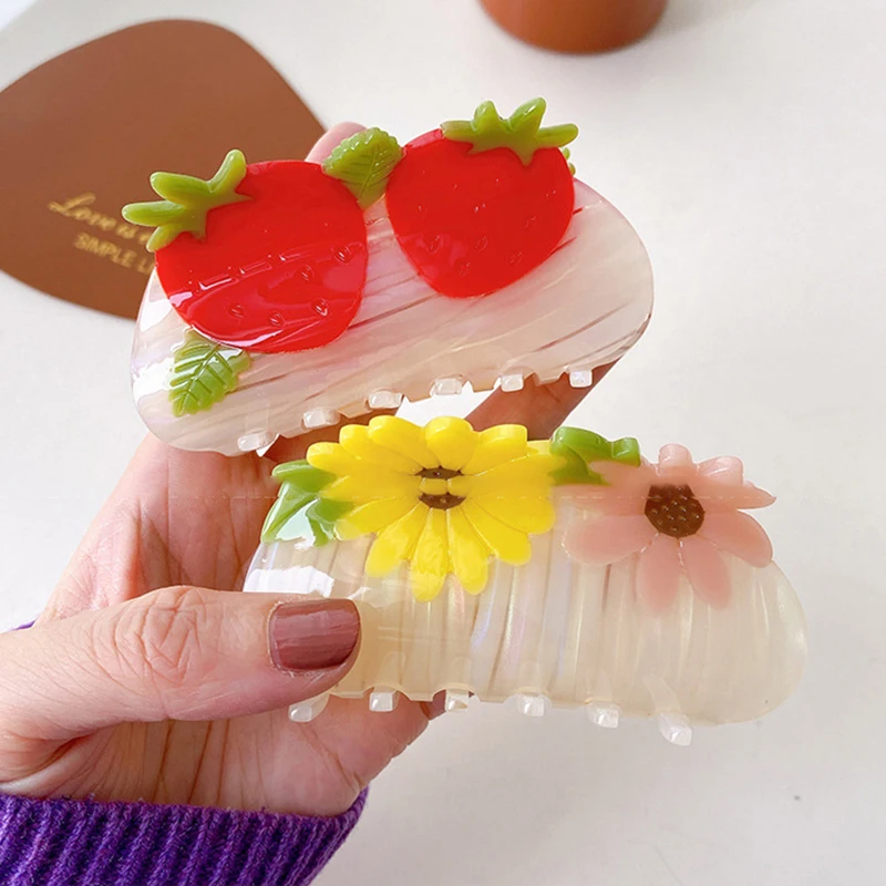 

INS лоскутный зажим для волос с клубничным цветком подсолнухом Женская акриловая ацетатная пластина зажим для волос Акула аксессуары для во...