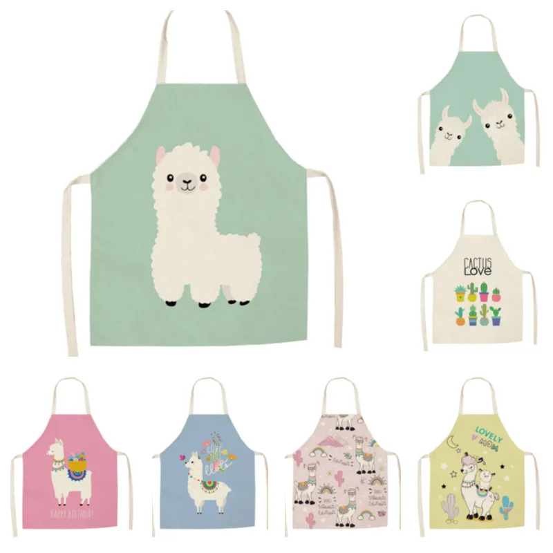 

Cartoon Cute Alpaca Parent-child Apron Coffee Shop Accessories Aprons for Woman Baking Accessories Sleeveless Apron Linen Apron