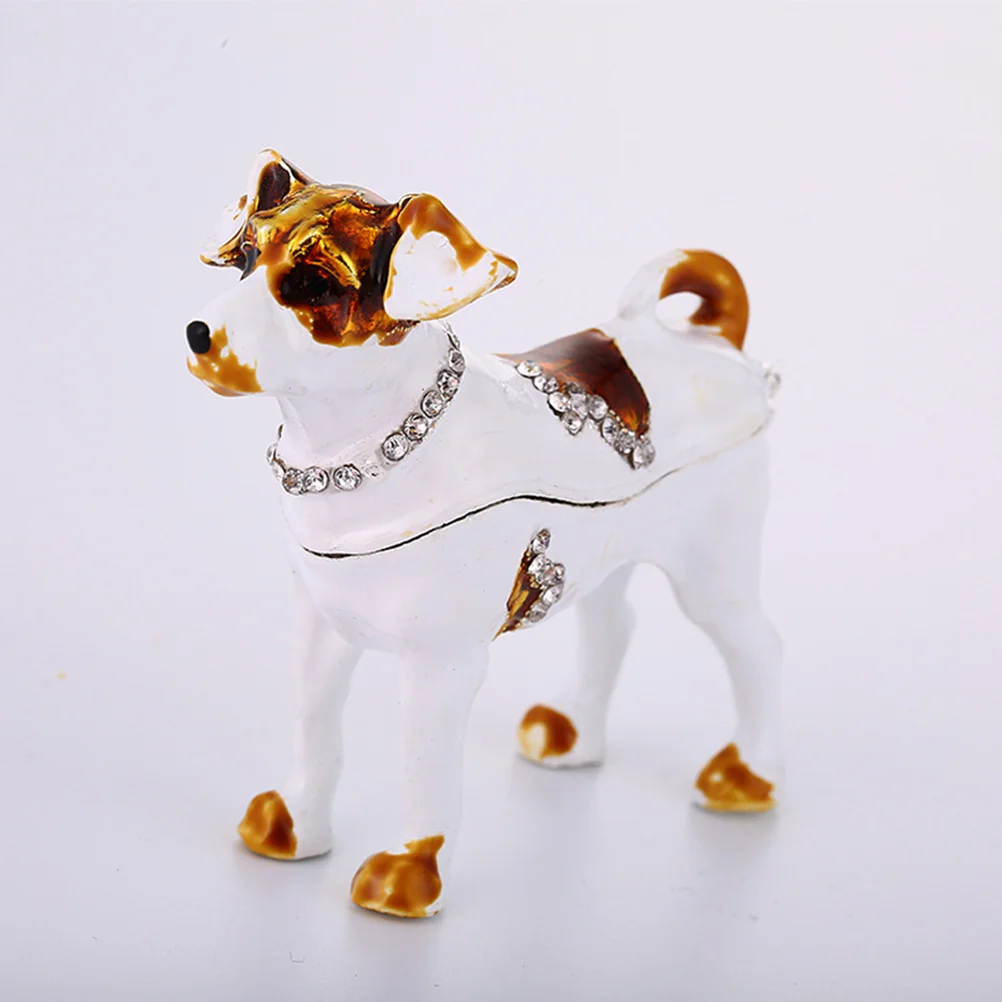 

Puppy Jewelry Box Enamel Decoration Rhinestone Ring Case Alloy Trinket Dog Shaped Storage