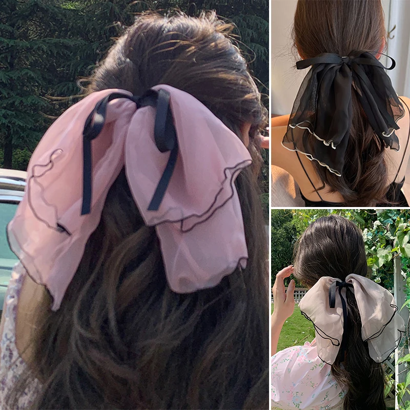 

New Ladies Big Bow Hair Clips Knotted Large Bowknot Chiffon Hairpin for Women Girls Hair Accessories Hairband Ponytail Clip