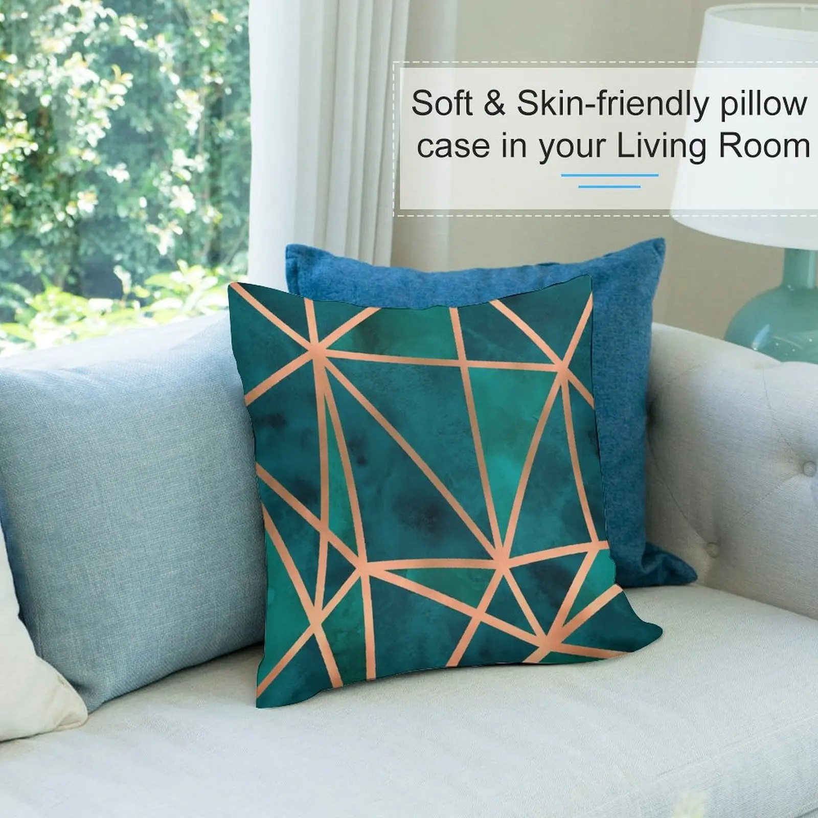 Медная и изумрудная Подушка геометрического дизайна декоративная подушка