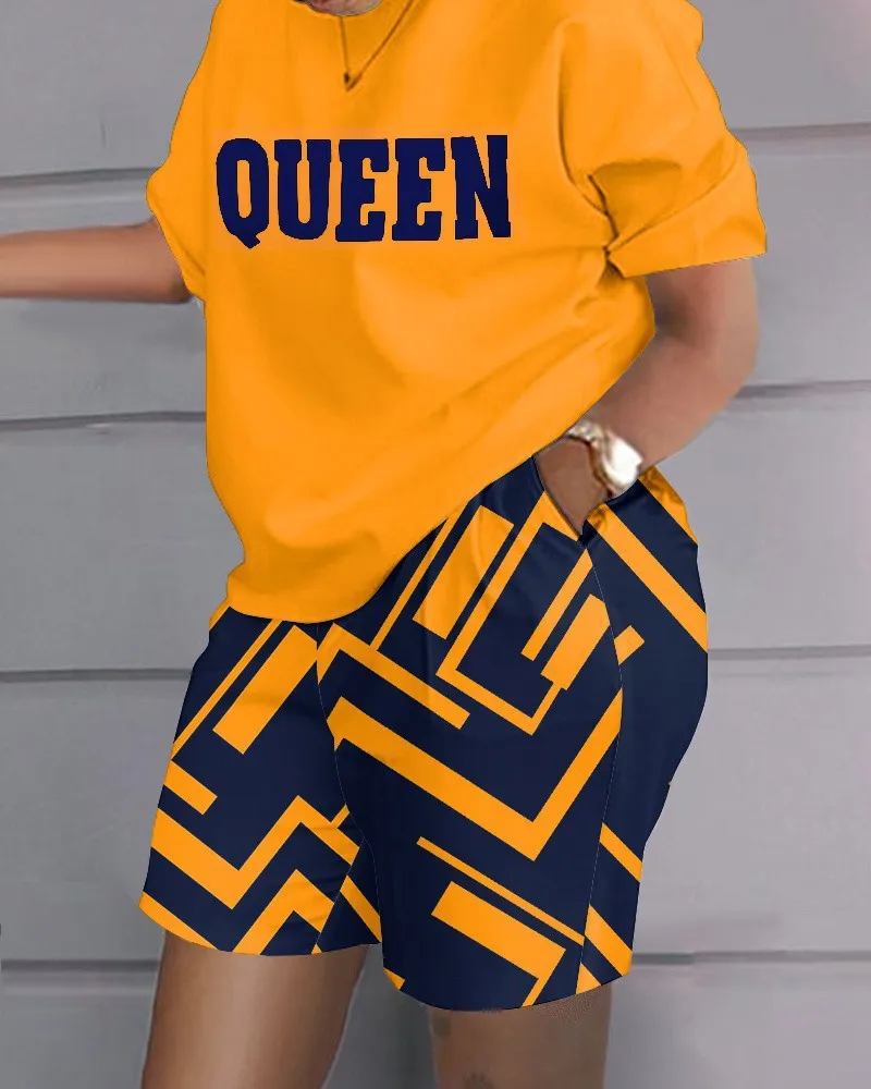 

Summer Short Sleeve O-Neck Tee Tops+Print Short Sets Tracksuits Outfit Graphic T Shirts Jogging Suits Women Two Piece Set 2023