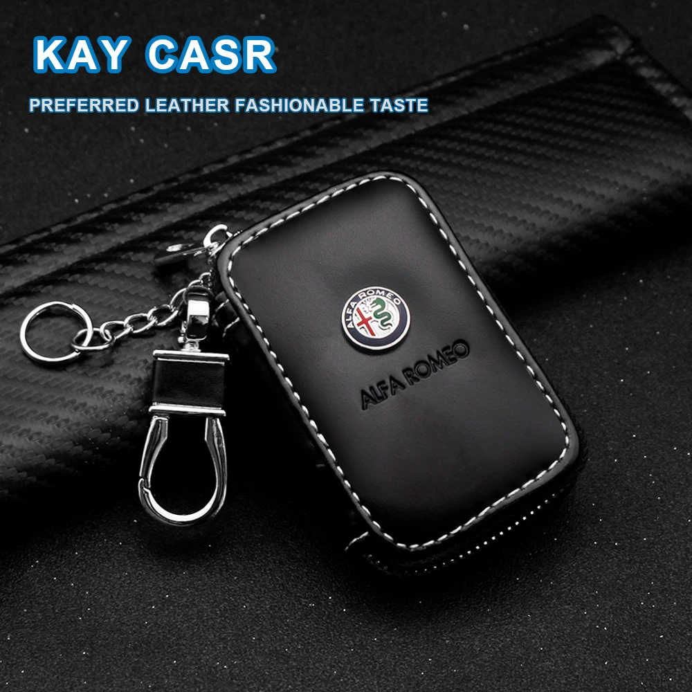 

1PC Leather Car Key Wallets Key Holders Buckle Key Zipper Case Accessories For Alfa Romeo Giulietta 159 147 156 Giulia Stelvio
