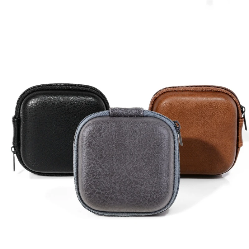 

USB Data Cable Storage Bag Leather Earphone Headset Cover Mini Zipper Pouch Box