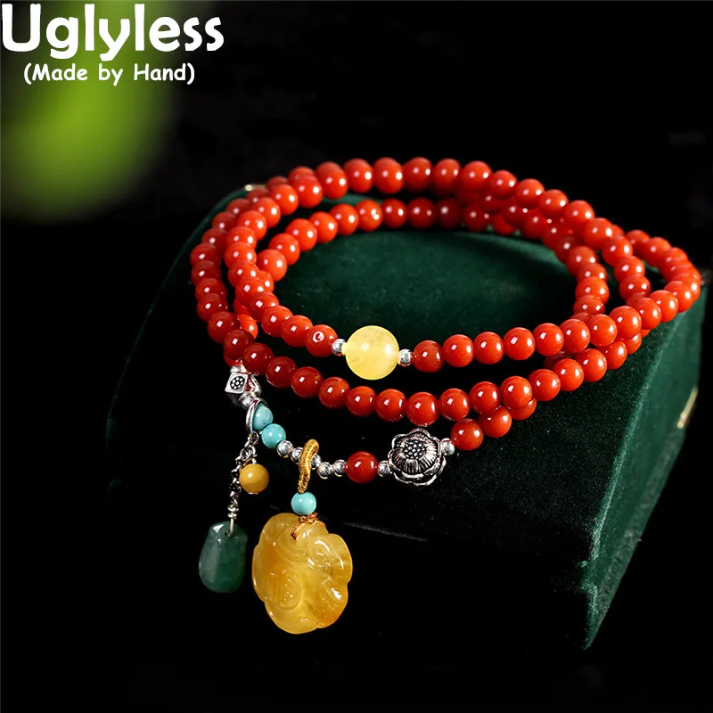 

Uglyless Beading 5MM MINI Agate Bracelets for Women Multi Layers Gemstones Elastic Rope Bracelets Beeswax Amber Lapis Jade Jewel