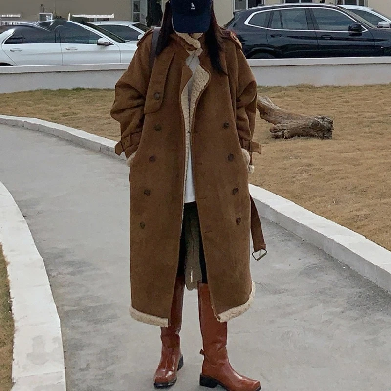 Vintage Cotton Jacket Women 2022  Autumn Winter Parka  Korean Loose Mid Length Over The Knee Lamb Wool Padded Coat  Windbreaker