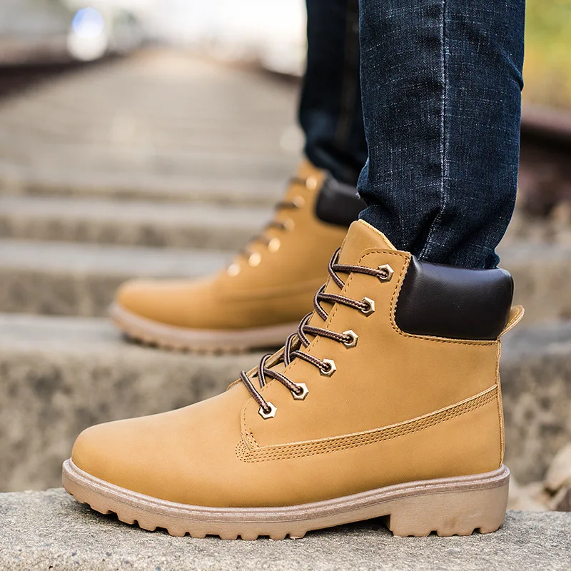 

Winter Shoes Men's Ankle Boots Brown Fashion Short Boots Fashion Keep Warm Brand Combat Boots Front Lace Up Pu Leather Shoes