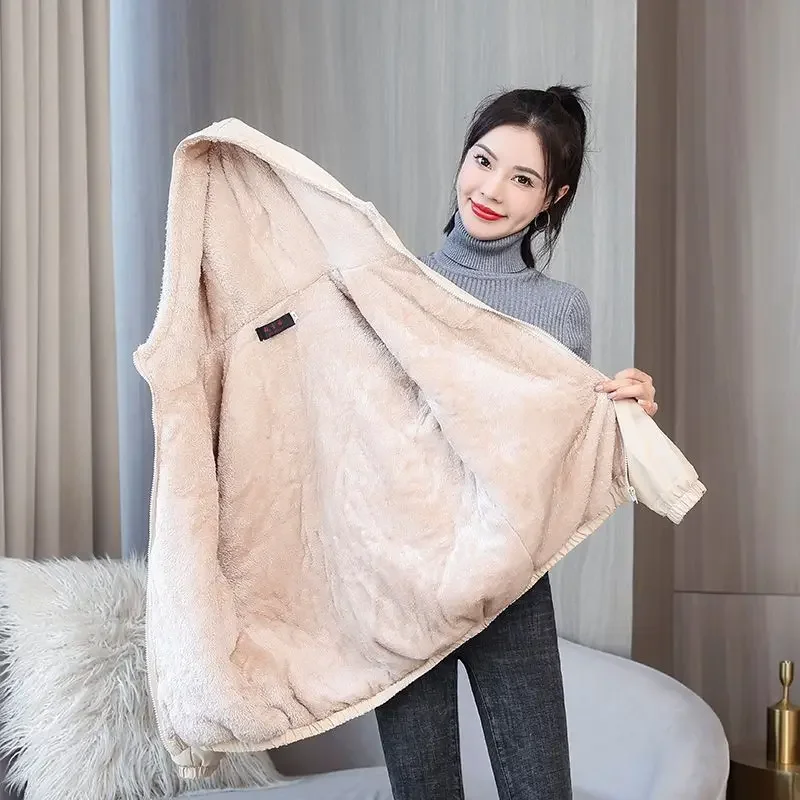 Женское флисовое пальто зимняя теплая плотная однотонная ветровка с капюшоном