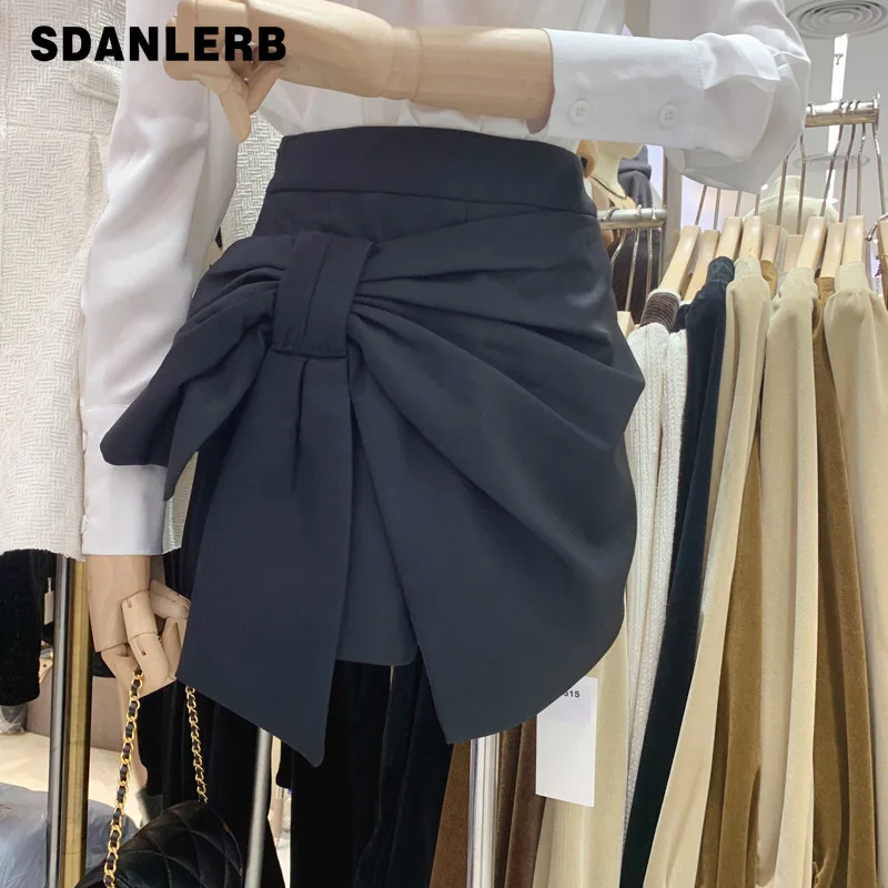 

Новинка Весна 2022, плиссированная юбка А-силуэта с завышенной талией и бантом, короткая юбка-штаны, женская черная универсальная юбка для жен...