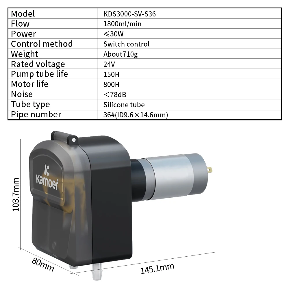 

Перистальтический Насос Kamoer KDS3000, 300 л/мин, 24 В постоянного тока, самовсасывающий насос 2,5 об/мин, силиконовый насос с высоким потоком, толщина мм
