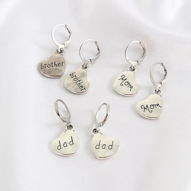 

New Punk Dad Son Heart Hoop Earrings For Women Men Trendy Family Member Goth Pop Hip Hop Pendants Ear Jewelry Accessories