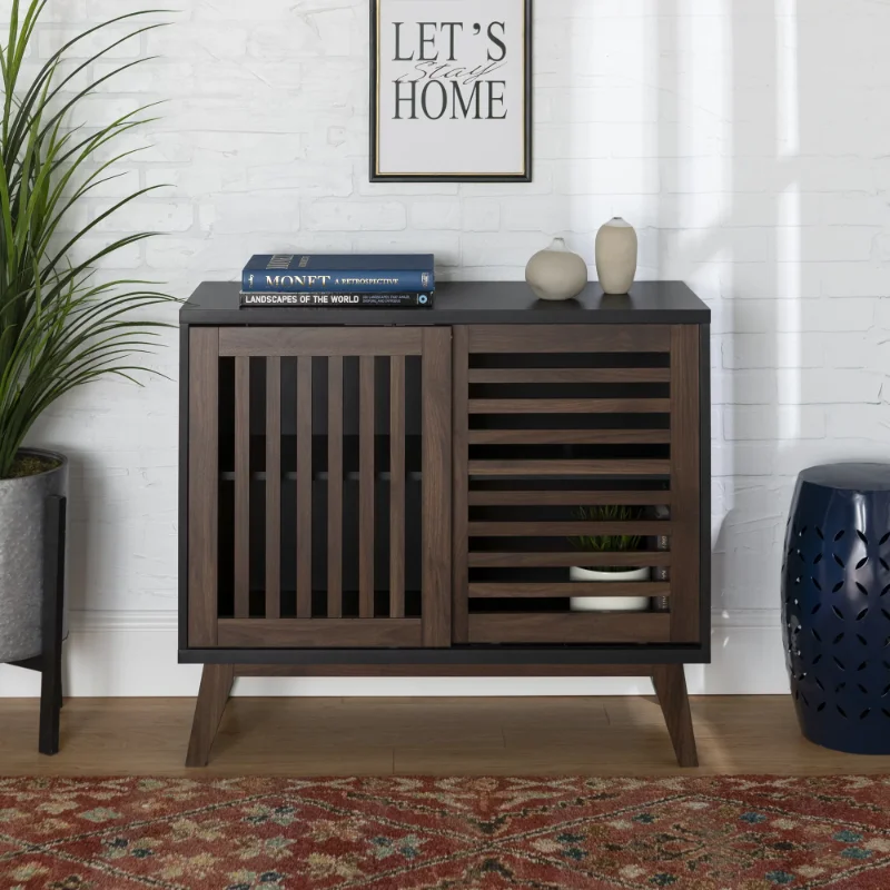 

Desert Fields Mid-Century Modern Accent Storage Cabinet, Black/Dark Walnut Sideboard Dining Room Furniture