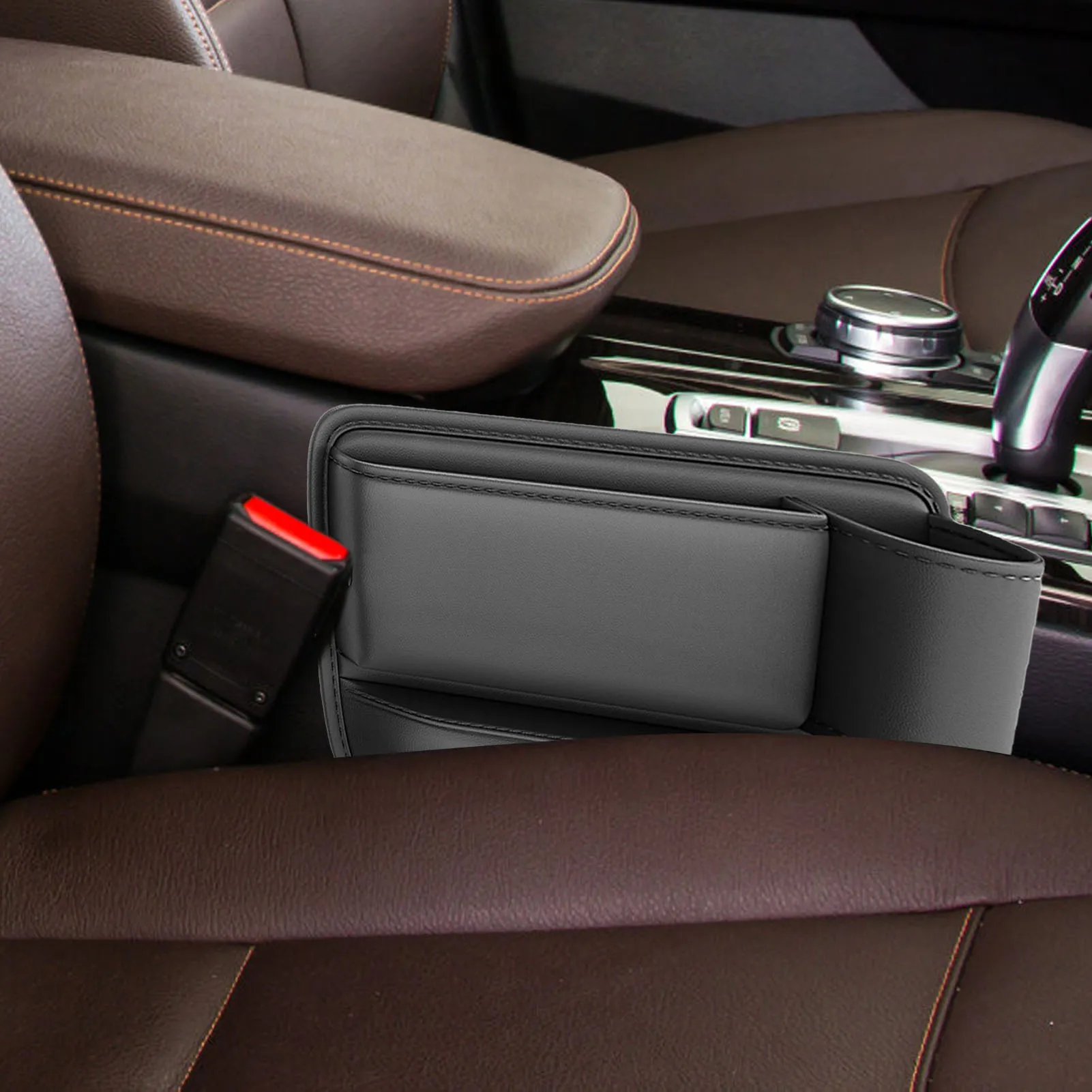 

Car Seat Gap Filler Universal PU Leather Leakproof Pads Car Seat Gap Organizer With Cup Holder Front Seat Storage Organizer