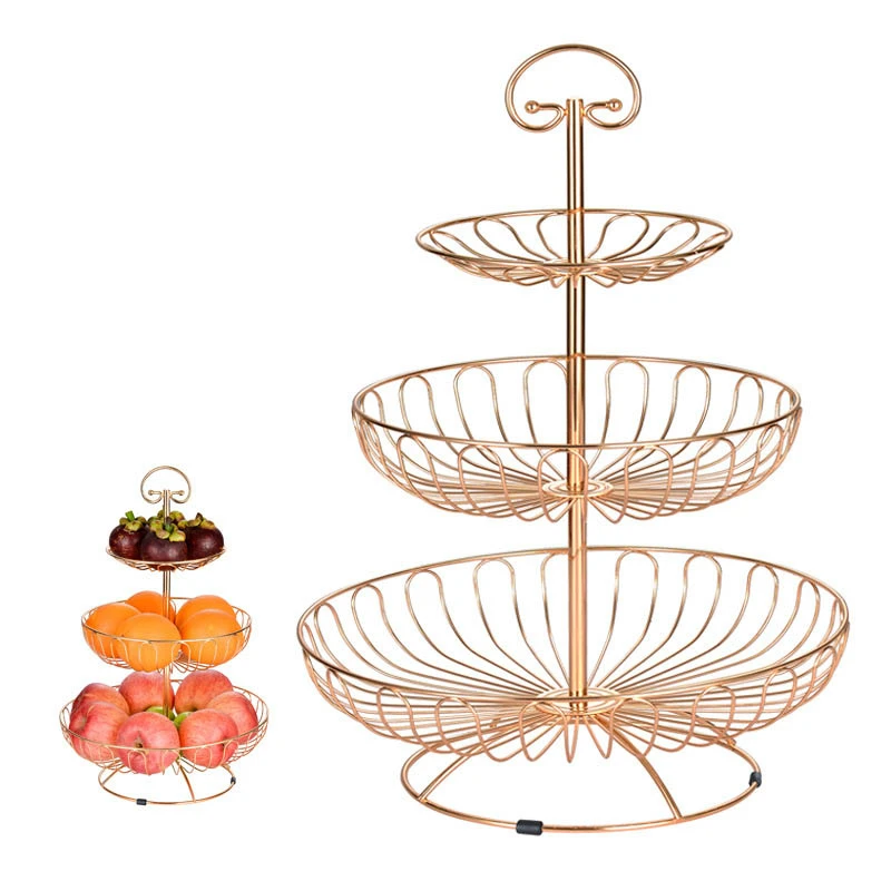 

3 Tier Retro Simple Round Metal Household Fruit Plate Tray Stand Storage Basket WF