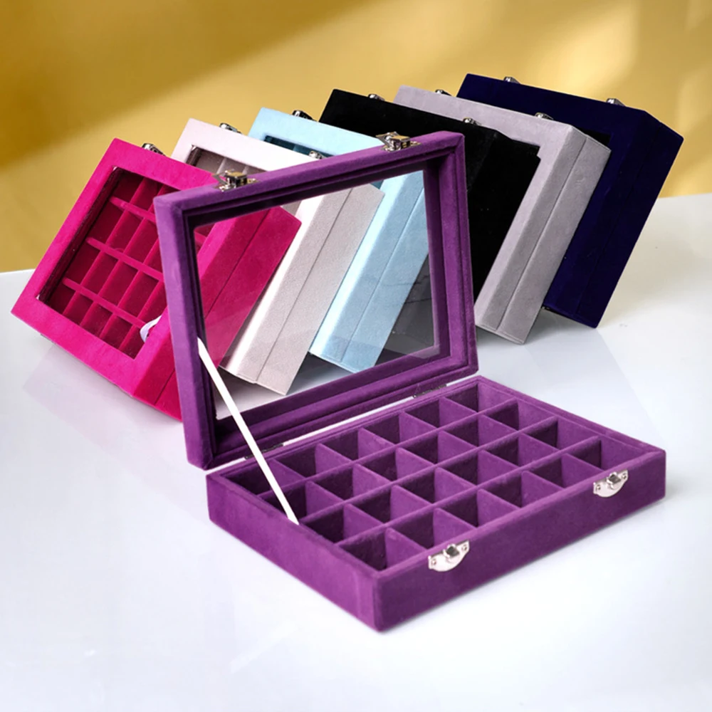 24 Grids Velvet Square Jewelry Box Rings Earrings Holder Necklaces Bracelets Organizer Makeup Case Ear Stud Pendant Storage Gift images - 6