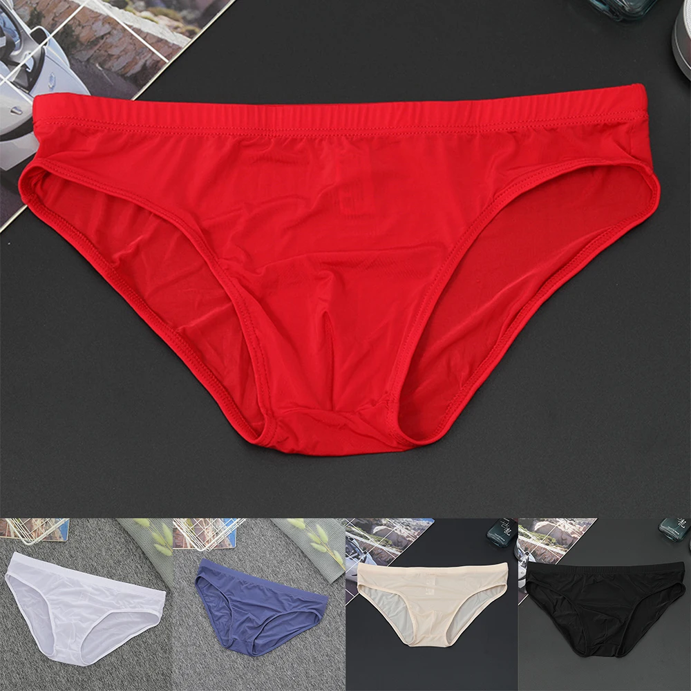 New Ultra-thin Men's Sexy Briefs Ice Silk Convex Pouch Panties G-string Underwear See Through Low Waist Smooth Thong Lingerie