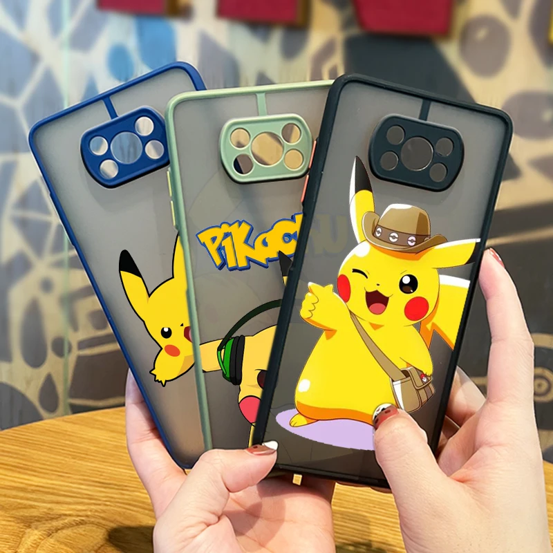 

Anime Cute Pikachu Lovely For Xiaomi Mi 11T 11 10 Ultra Pro Lite Note10 Poco X3 F3 GT NFC M3 Frosted Translucent Phone Case