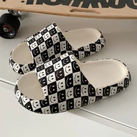 four seasons new couple smiley adult slippers non slip soft bottom bedroom inside and outside slippers black and white checkerbo