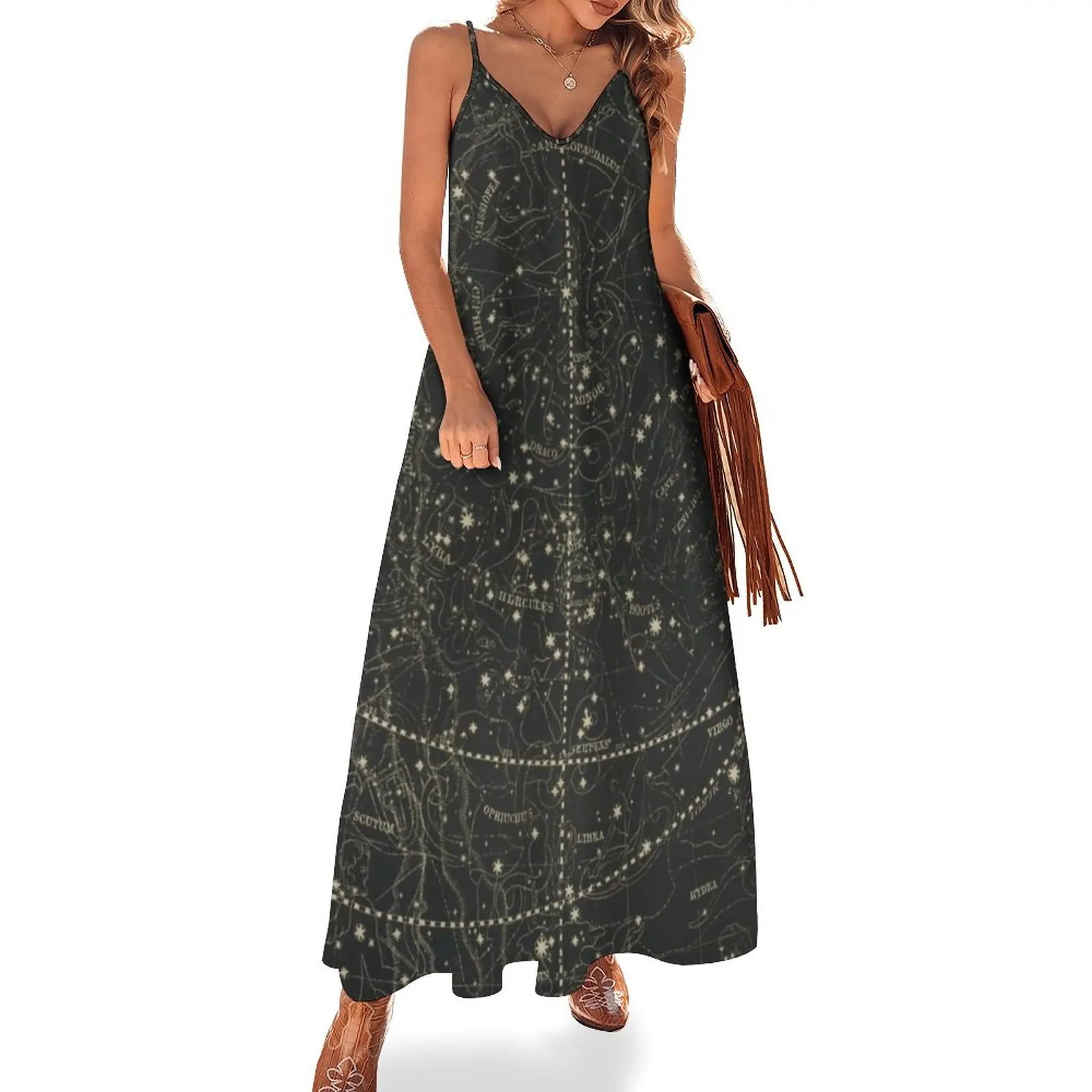 

Vintage Map Dress Astronomical Celestial Street Fashion Casual Long Dresses Summer Cute Maxi Dress Print Vestido Gift Idea