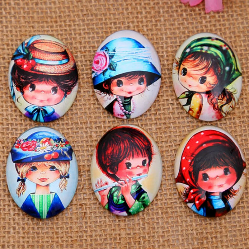 

13*18/18*25/30*40mm Cute child pattern ellipse Handmade Photo Glass Cabochons & Glass Dome Cover Pendant Cameo Settings