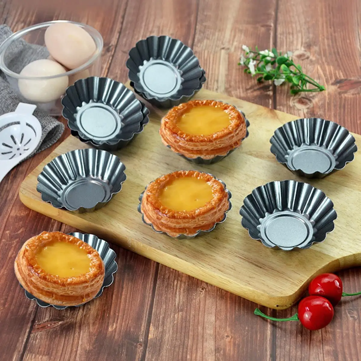 

Carbon Steel Egg Tart Mold DIY Cake Mold Non Stick Bottom for Kitchen Cake Shop
