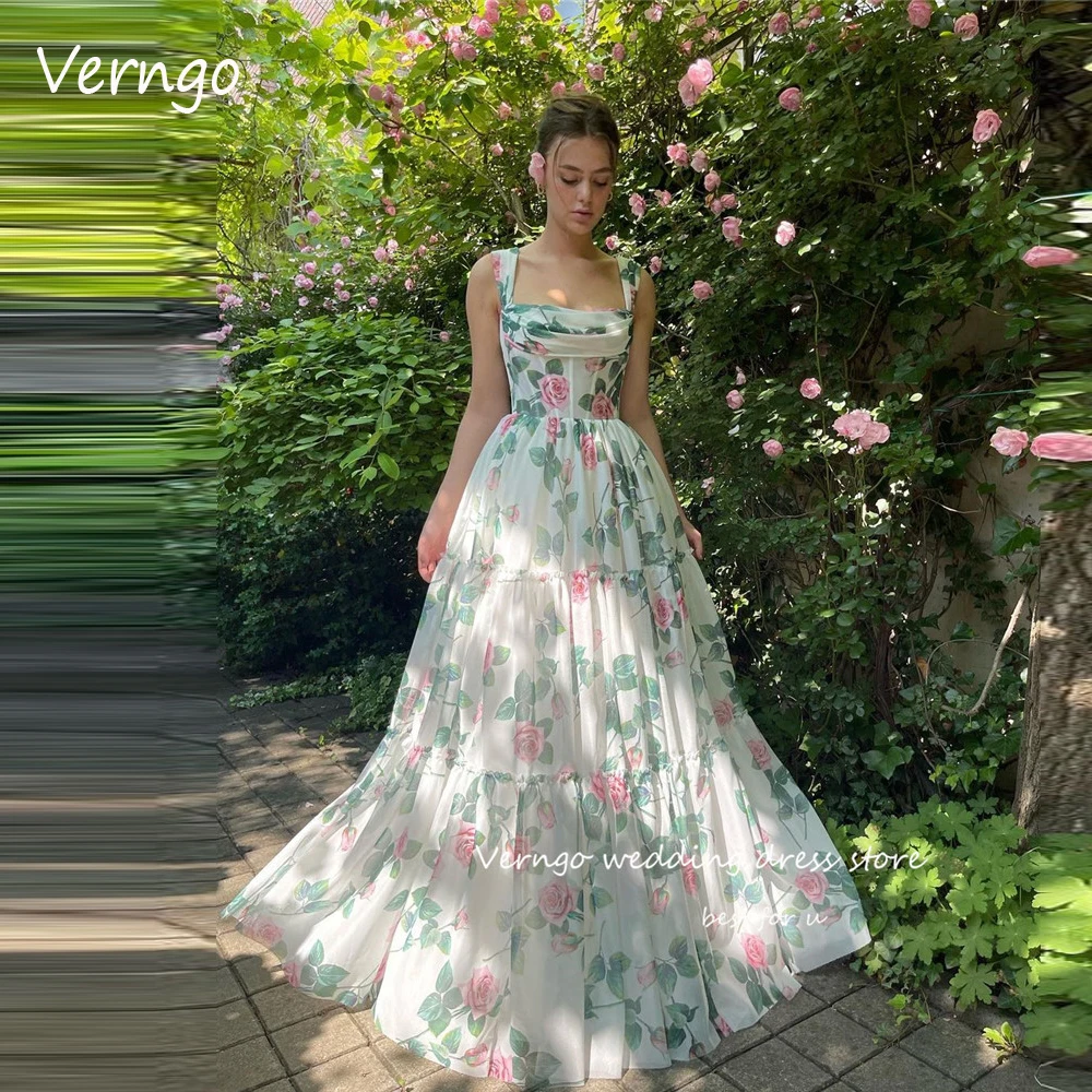 

Элегантное Длинное платье для выпускного Verngo с принтом 2023, платья для свадебной вечеринки, многоярусная юбка на бретельках, вечерние платья, официальное праздничное платье