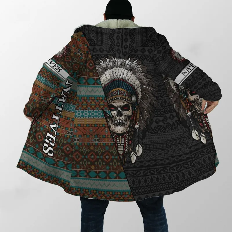 

Fashion 3D Print Aboriginal Skull Tattoo Cape Coat Art Hooded Warm Casual Unisex Winter Hoodie Cape WB0001