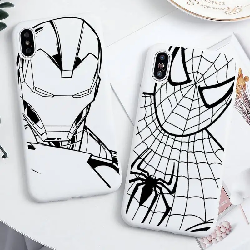 

marvel Super Hero Iron Man Spider Man Candy white Phone Case For iphone 13 12 11 Pro Max Mini XS 8 7 6 6S Plus X SE 2020 XR