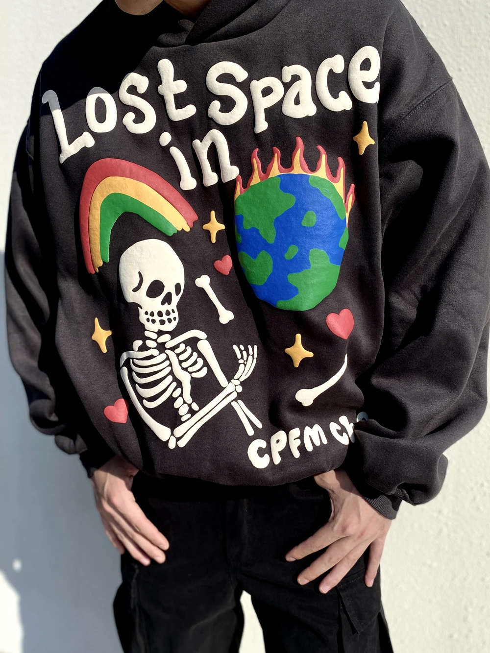 Повседневные винтажные мужские топы Yao888 с капюшоном и пенным принтом уличная