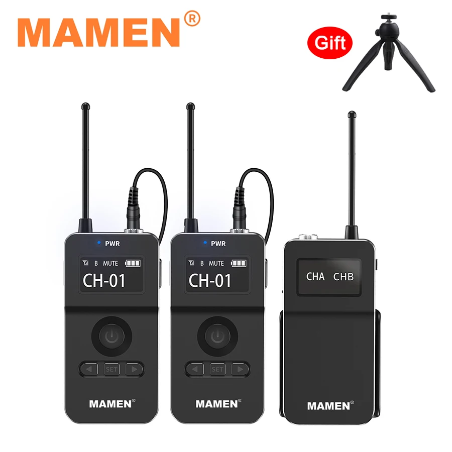 

MAMEN UHF Wireless Lavalier Microphone With Transmitter&Receiver 50 Channels For DSLR Camera Smartphone Interview Vlog Recording