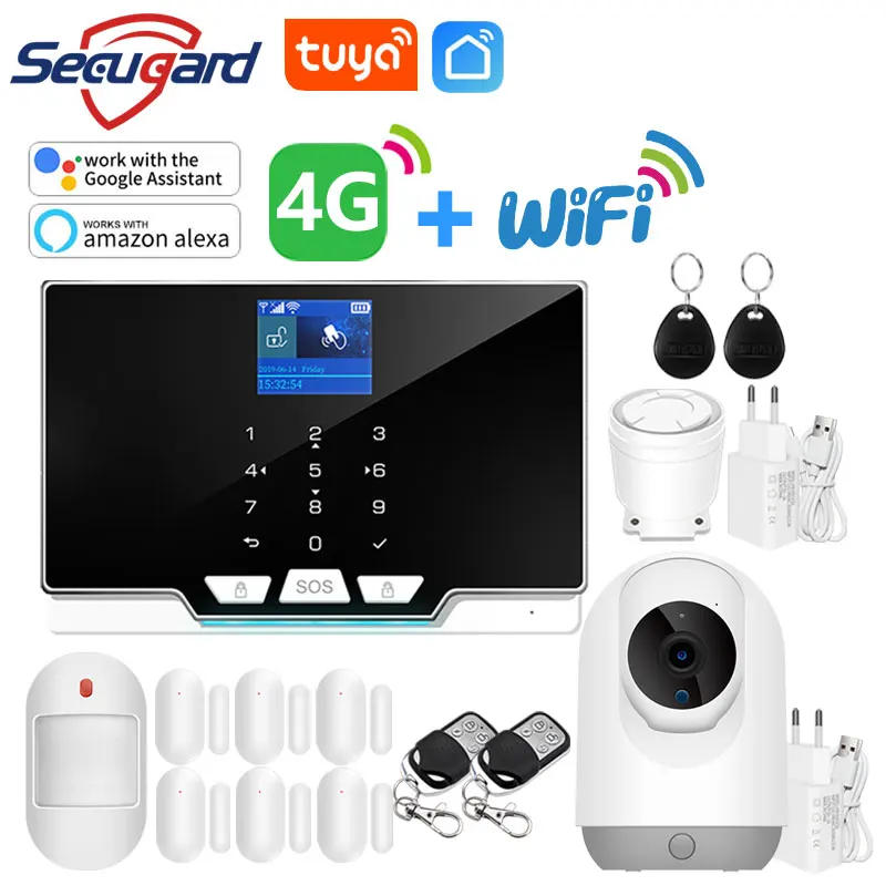 Tuya WiFi 4G GSM Alarm System Touch Keyboard Host 433MHz Wireless Detector Smart Life APP Control Home Burglar Security Alarm