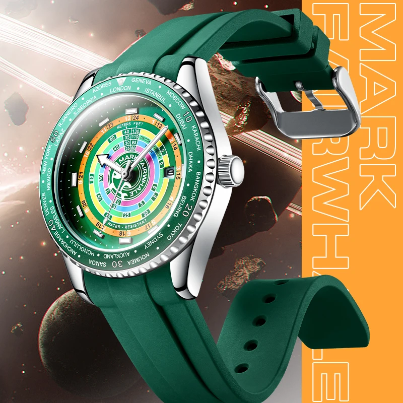 Часы мужские кварцевые зеленые водостойкие 24 часа