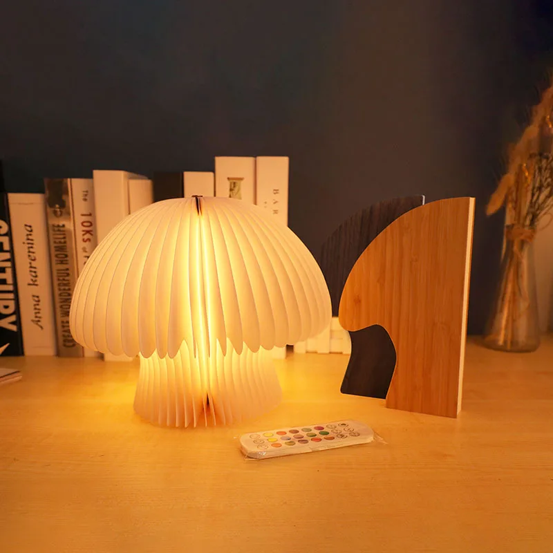 

16 Colorful Light Bamboo Wooden Table Lamp LED Mushrooms Night Light Foldable Book Lamp for Gifts for Home Decoration