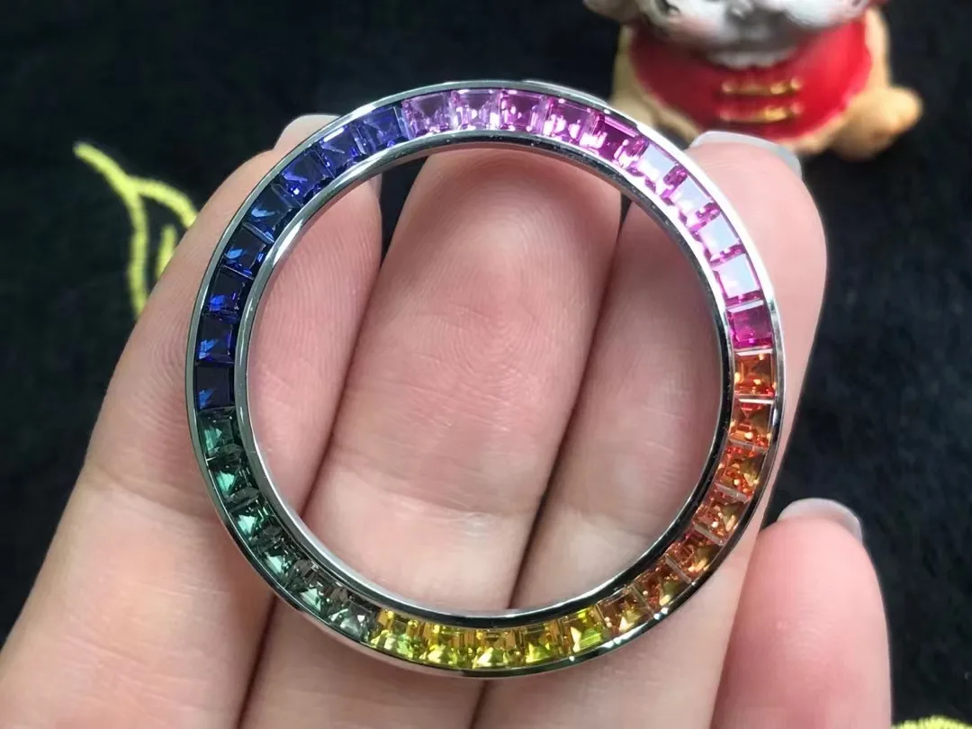 Ins 40mm Stainless Steel Watch Bezel for Daytona Setting with Rainbow Created Sapphire Fashion Watches Parts
