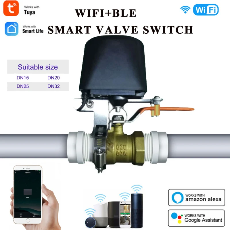 

Умный водяной клапан Aubess Tuya, Wi-Fi, газовый клапан, Bluetooth, совместим с Alexa Google Home, регулятор отключения