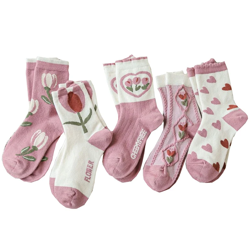 

3D Flowers Wool Socks For Women Thick Soft Keep Warm Winter Socks Cute Heart Print Long Leg Warmers Japanese Fashion Chaussette