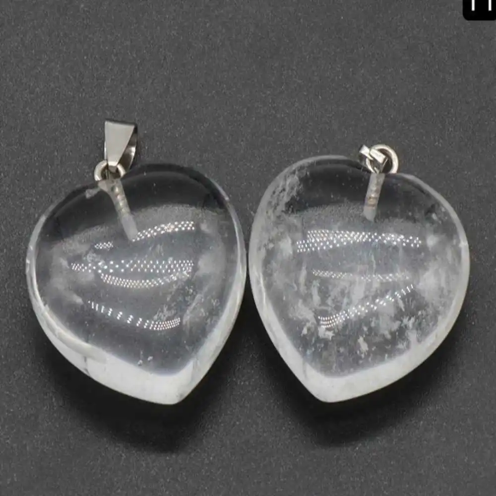 

Оптовая продажа, 5 шт., подвеска на удачу в форме сердца из натурального белого кристалла, цепочка, подарок, брелок в форме сердца, чакра, драк...