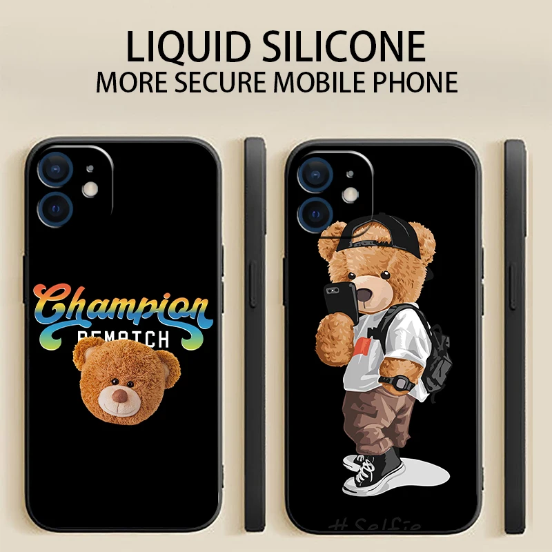 

2022 Bear Fashion Bear For Apple iPhone 11 12 13 Pro 13 12 Mini X XR XS Max 5 6 7 8 Plus Phone Case Liquid Silicone Cover fundas