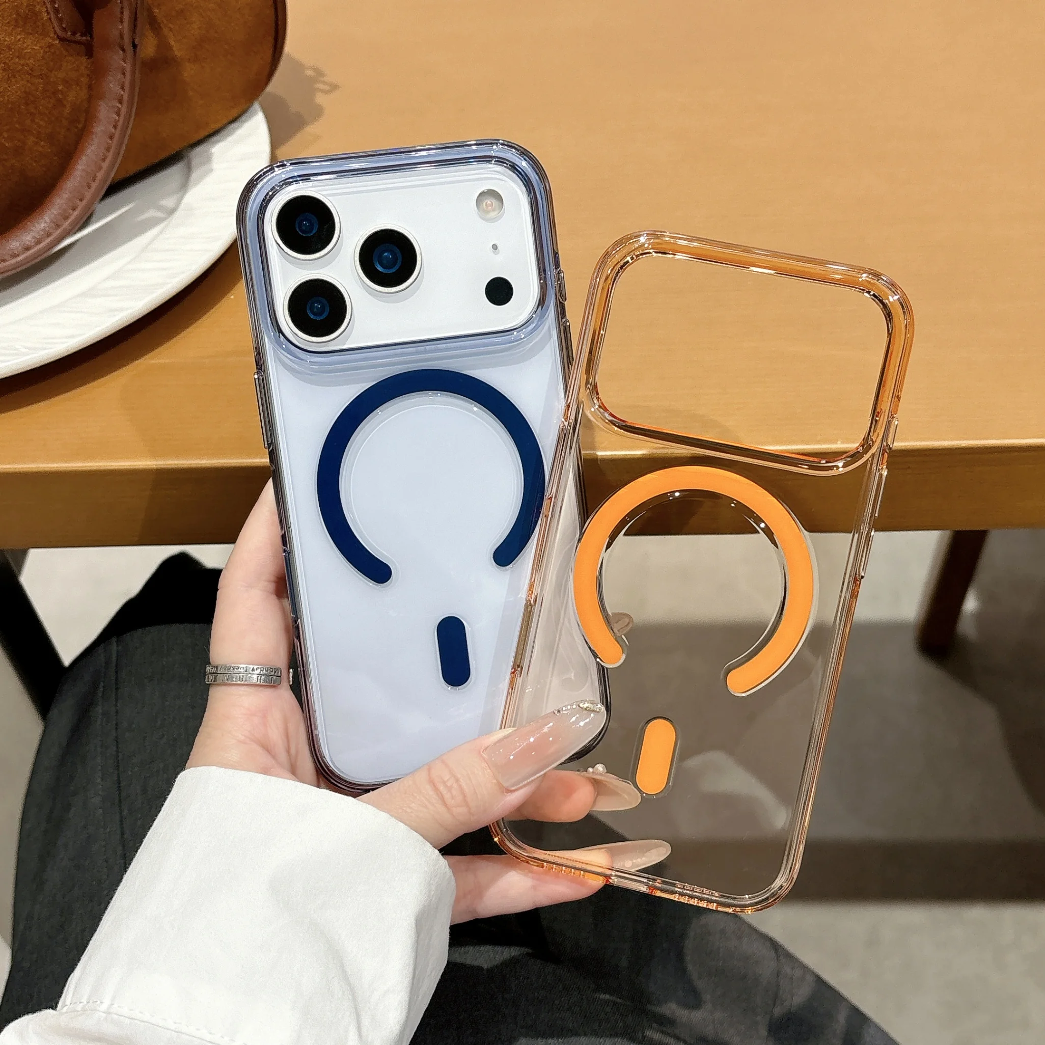 Фото Магнитный прозрачный чехол для iPhone 15 16 17 Pro Max с сильной магнитной адсорбцией для MagSafe, роскошный прозрачный жесткий чехол из поликарбоната №1