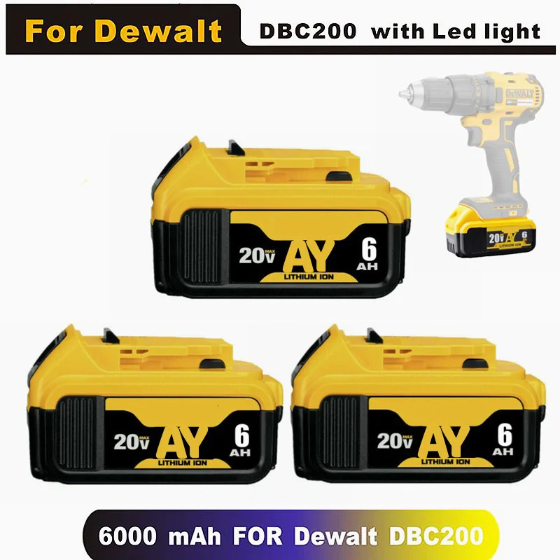 

20V 5.0Ah 6.0Ah MAX Battery power tool Replacement for DeWalt DCB184 DCB181 DCB182 DCB200 20V 3A 5A 6A 18Volt 20 v Battery