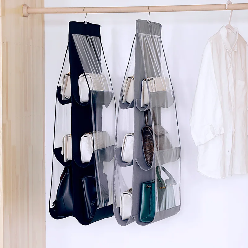 

VOW Pets 6 Pocket Folding Hanging Large Clear Handbag Purse Storage Holder Anti-dust Organizer Rack Hook Hanger
