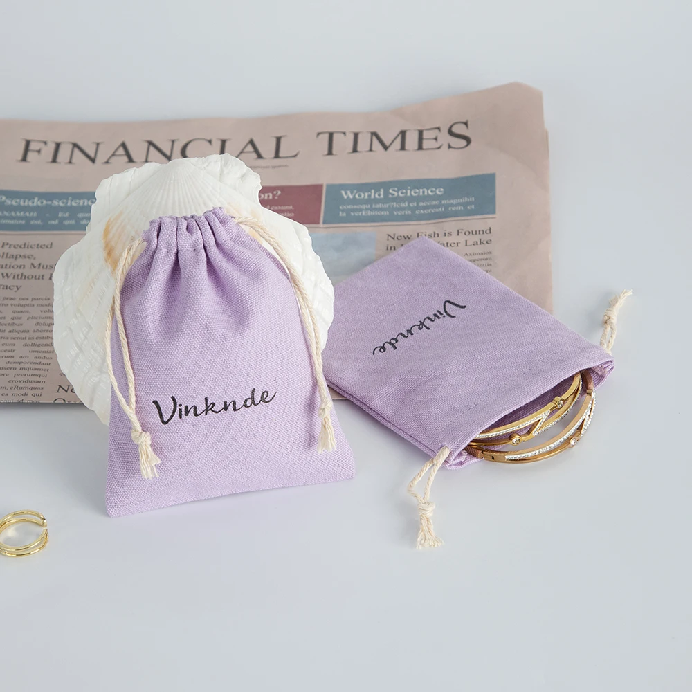 100Pc Cotton Linen Bag Custom Logo Drawstring Gift Receive Pouches Rings Earrings Coins Cosmetic Jewelry Packaging Storage Bags