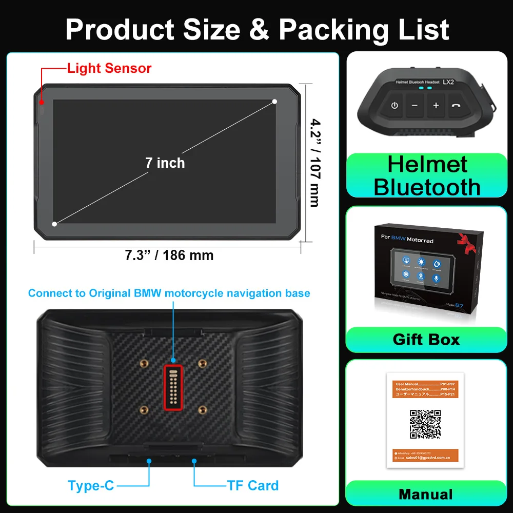 

B7 для BMW R1200 R1250GS S1000 M1000 XR сенсорный уличный водонепроницаемый солнцезащитный портативный мотоциклетный навигатор CarPlay Android Auto