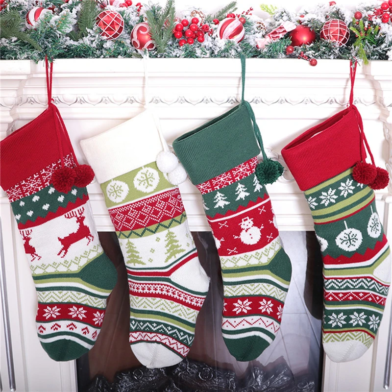 

Christmas Socks Knitted Fireplace Christmas Tree Bedside Hanging Socks Christmas Decoration Children Christmas Gifts