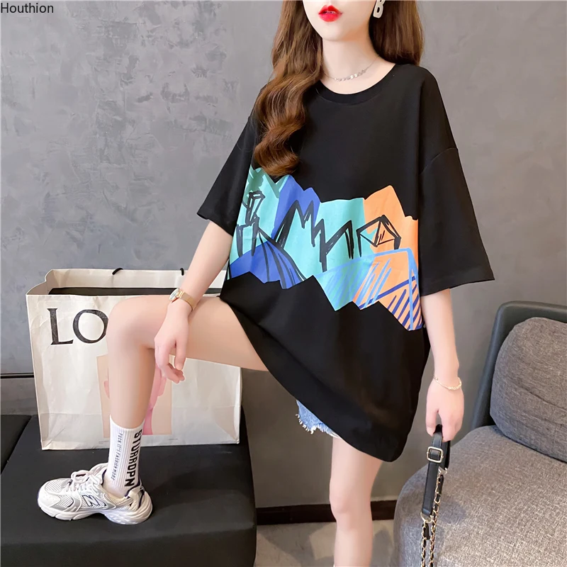 

Женская футболка с коротким рукавом, топы с принтом, свободная новая корейская мода, повседневная футболка с круглым вырезом, нейлоновый хл...