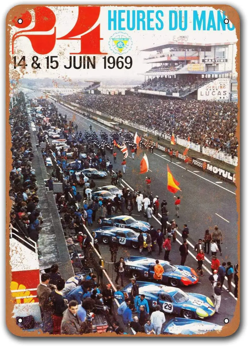 

1969 24 Hours of Le Mans Tin Metal Signs Vintage Cars, Sisoso Plaques Poster Man Cave Pub Retro Wall Decor 8x12 inch