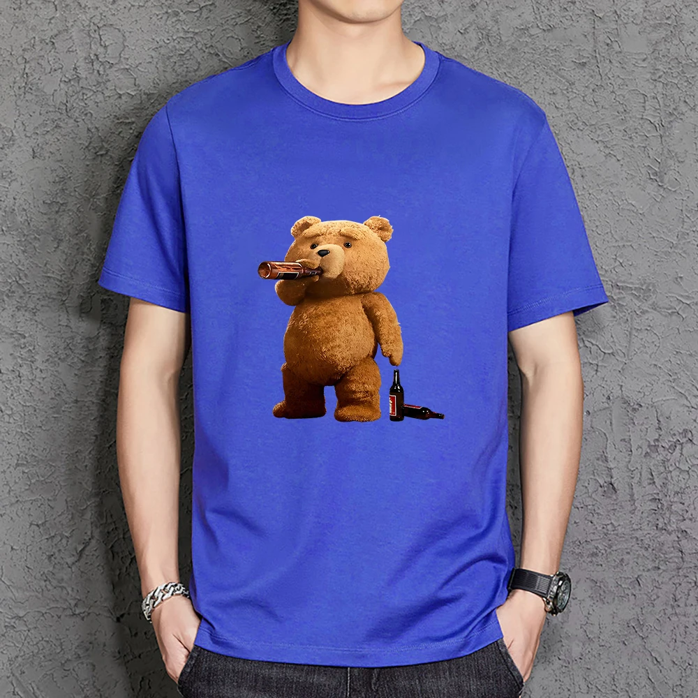 

Футболка Mr.Teddy Bear Is A Beer Lover Man, винтажная хлопковая Спортивная футболка большого размера с коротким рукавом в уличном стиле, Классическая Повседневная Мужская футболка