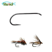 vtwins 30pcs fly fishing hooks long shank black nickel high carbon steel classic standard barbed wet nymph fly tying hook