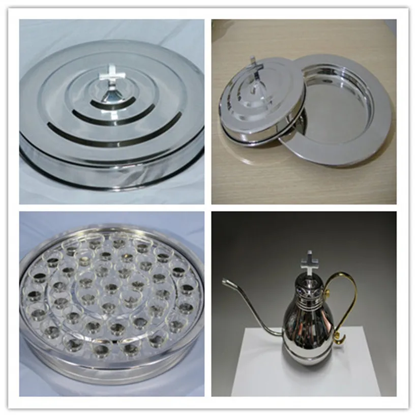 

Hot Brand New Silverstone Stainless Steel Communion 1 Tray Set 1 Bread Tray Set and 1 Flagon Holy Sacrament Christian